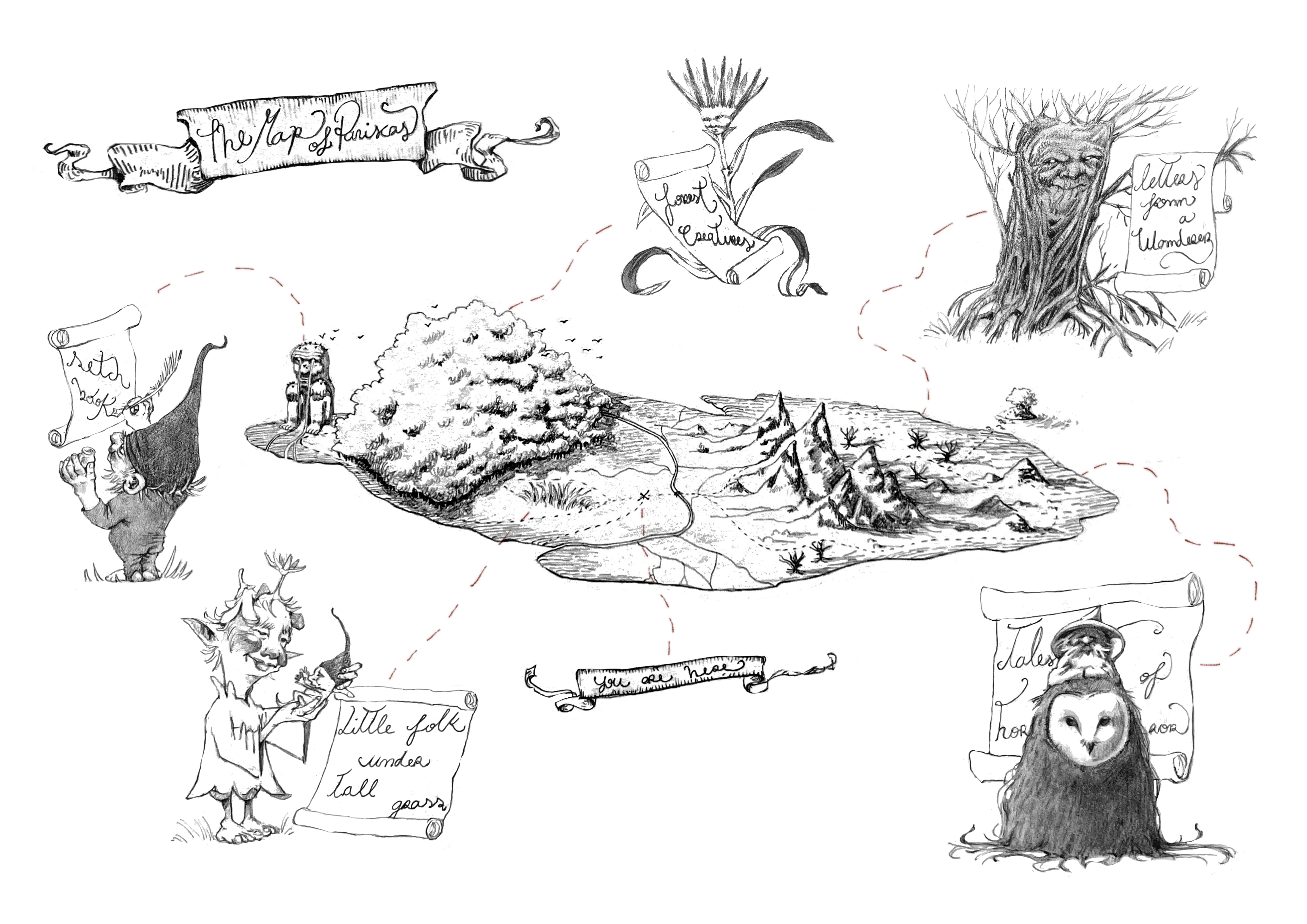 Paniscas illustrated map  with categories - select an area to explore